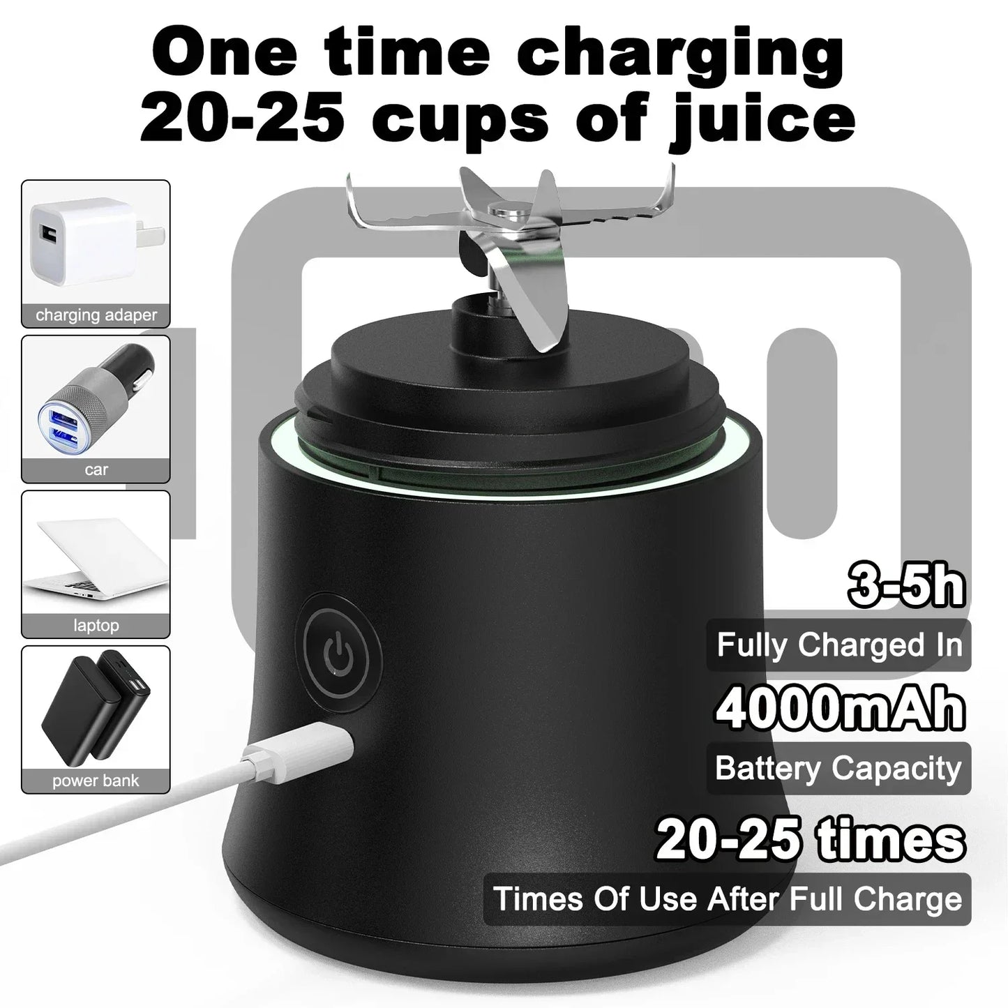 Portable Blender 600ML Electric Juicer Fruit Mixers 4000mAh USB Rechargeable Smoothie Mini Blender and Personal Juicer